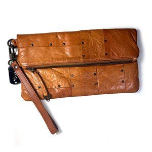 Designed by Coxy - Tan leather patchwork riveted clutch